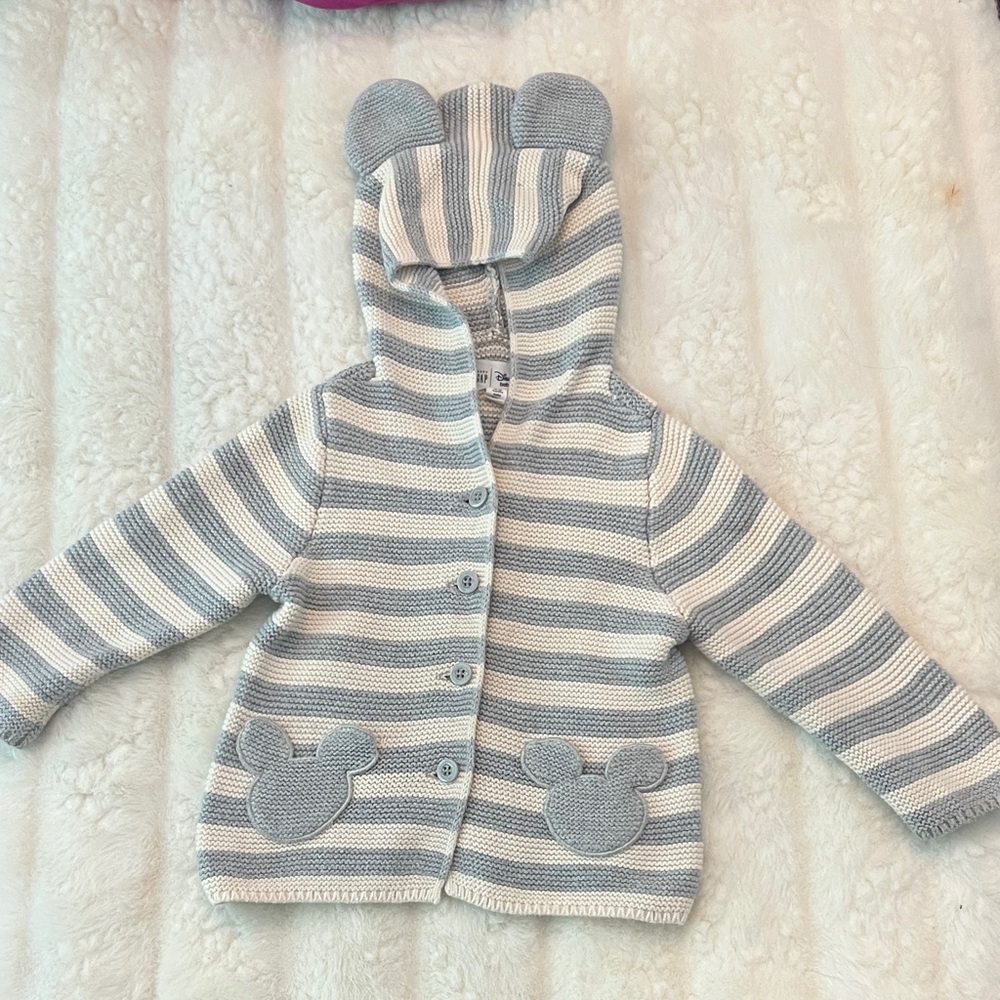 Baby gap Striped Gray and White Bear Hoodie
